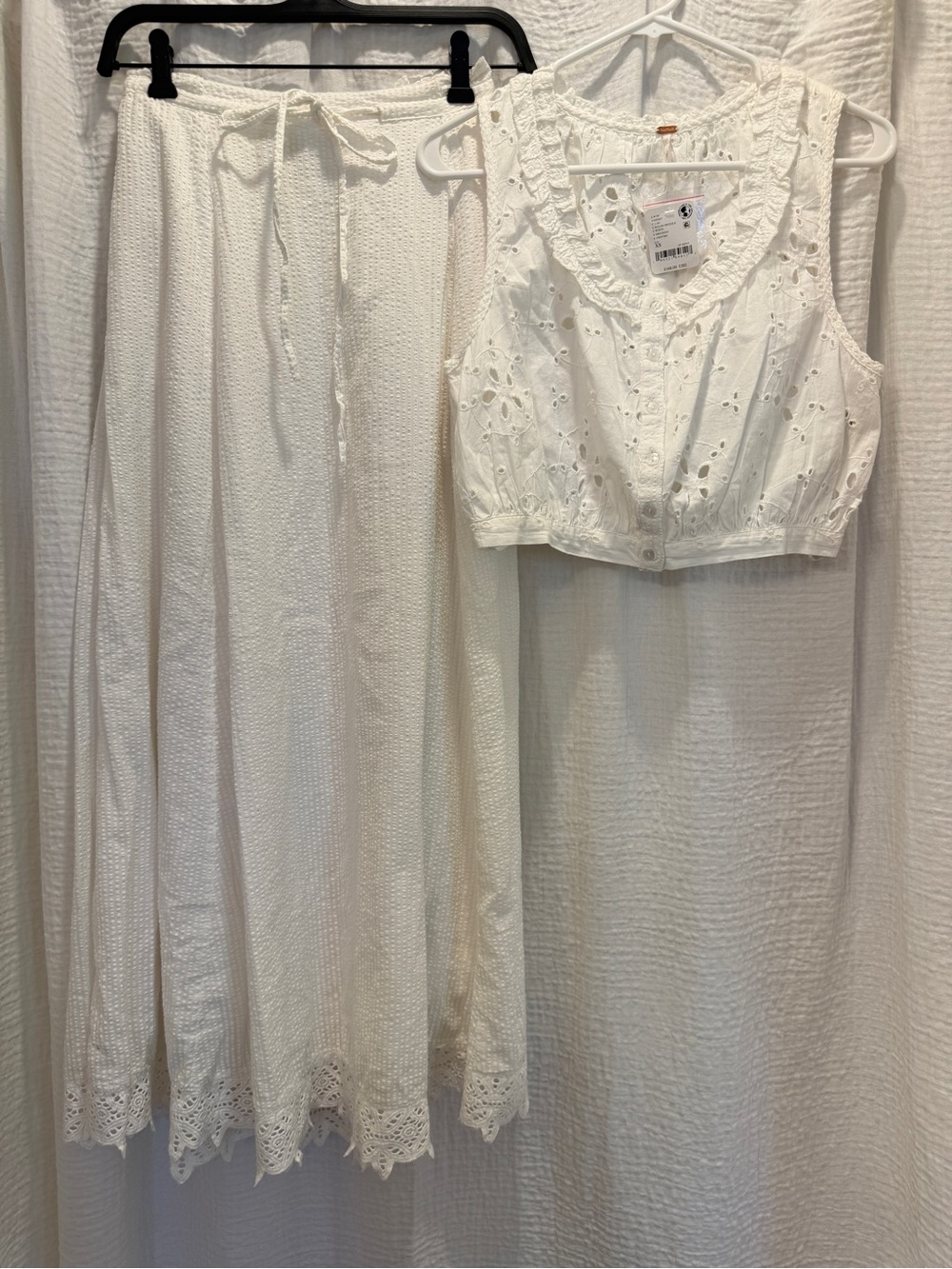 NWT Free People Madelyn Cotton Maxi Skirt Set Sugar Swizzle White XS